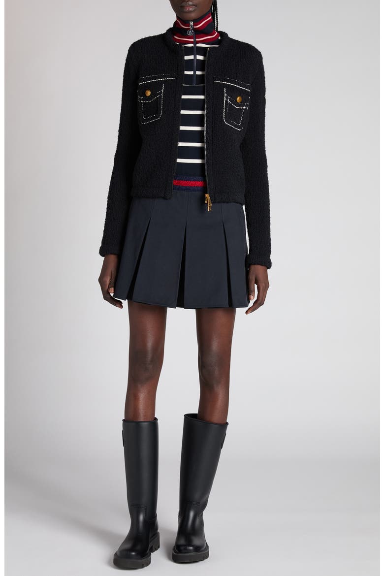 Trompe l'Oeil Bouclé Knit & Down Cardigan, Alternate, color, NAVY BLUE