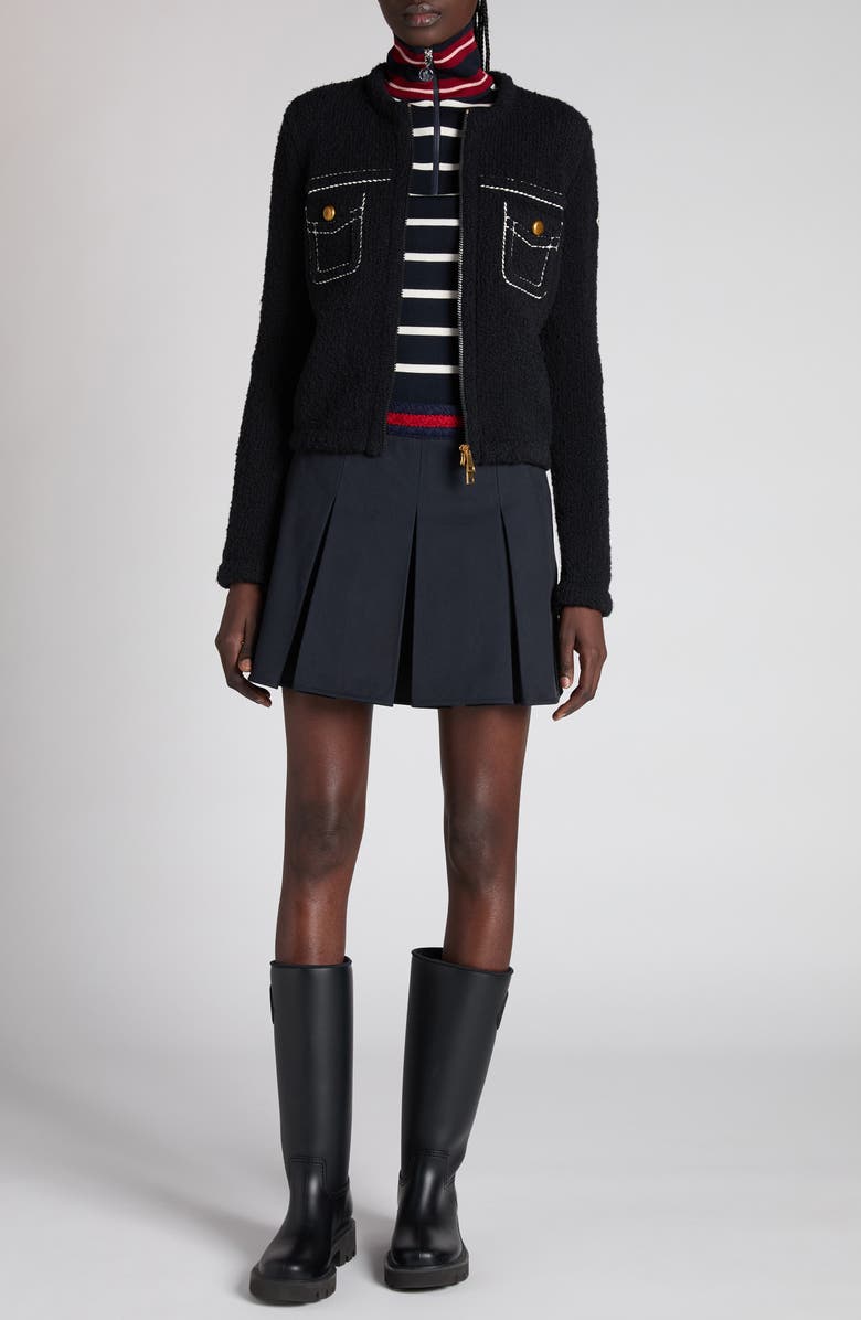 Moncler Trompe l'Oeil Bouclé Knit & Down Cardigan, Alternate, color, Navy Blue