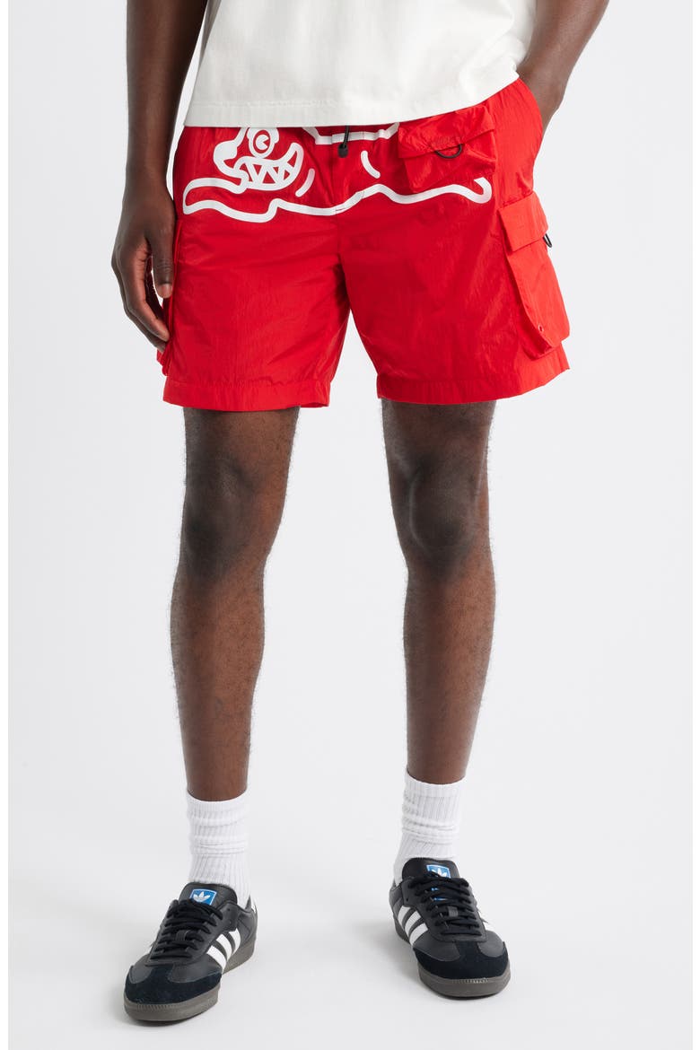Running Dog Graphic Cargo Hiker Shorts, Main, color, FIERY RED