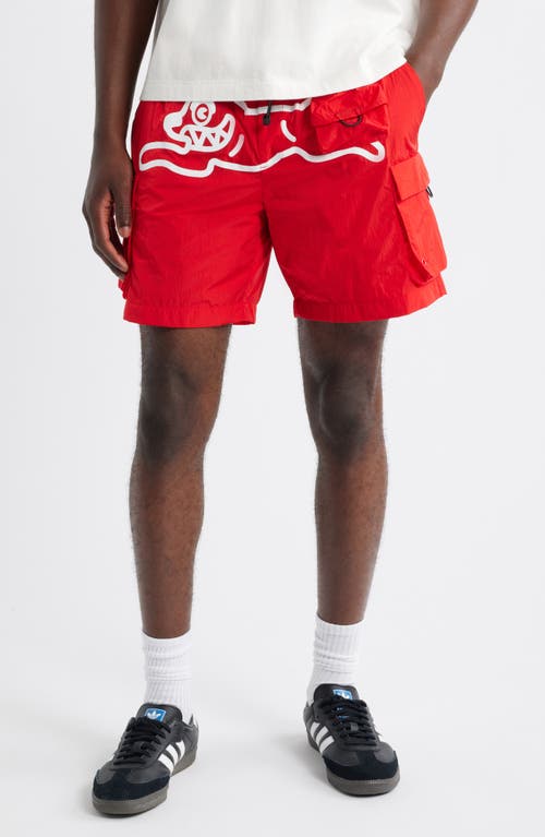 Icecream Running Dog Graphic Cargo Hiker Shorts In Red