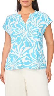 Vince Camuto Split Neck Cap Sleeve Top