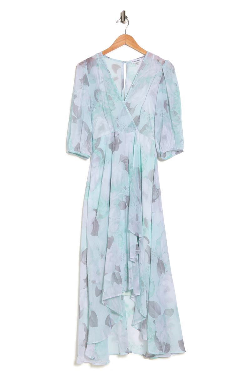 Calvin Klein Floral Print Chiffon Midi Dress, Alternate, color, 