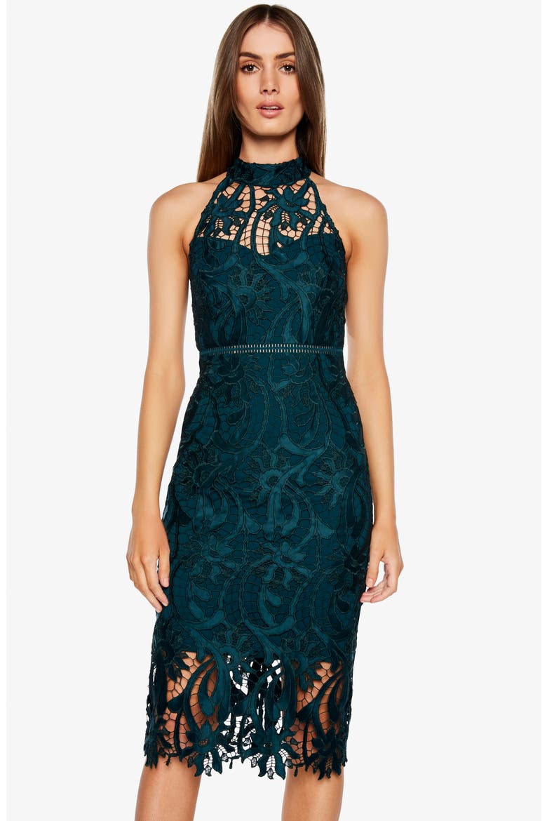 Isa Lace Halter Dress, Alternate, color, LILY GREEN