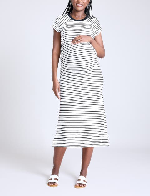 Rib Knit Short Sleeve Raglan Midi Dress