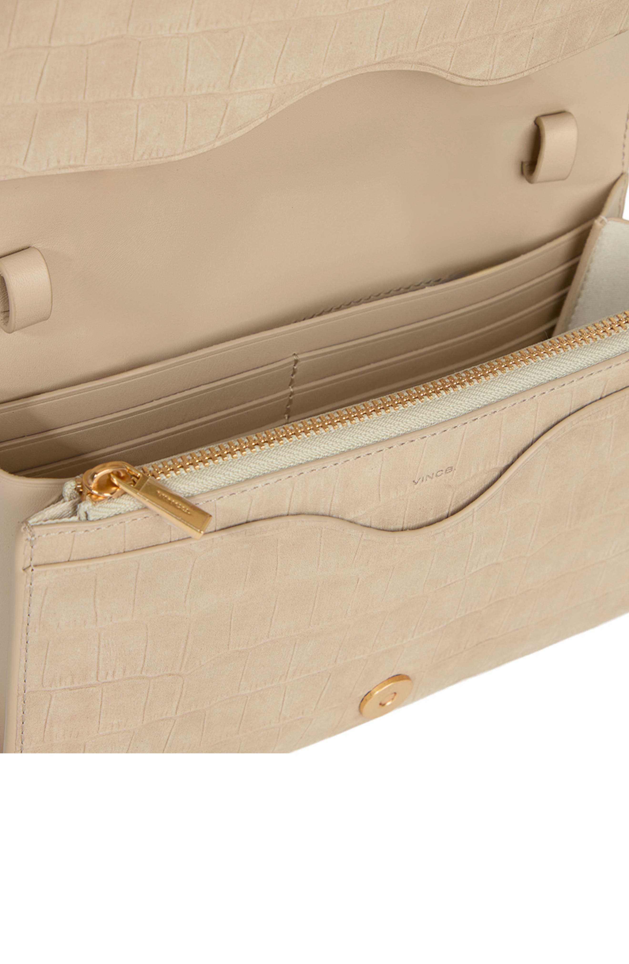 Vince Croc Embossed Nubuck Leather Wallet on a Strap, Alternate, color, Marzipan