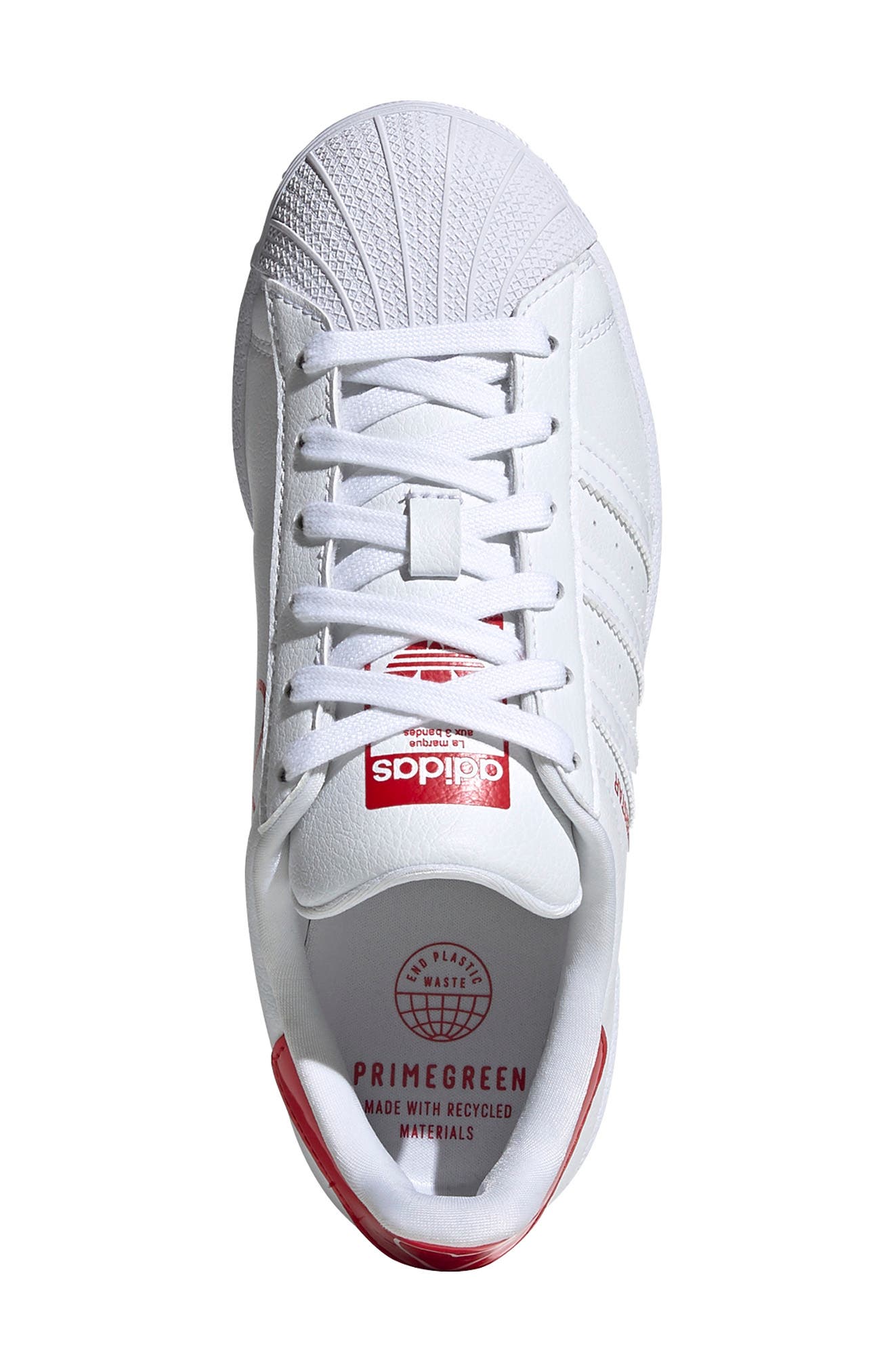 Kids' Superstar Sneaker, Alternate, color, WHITE/ WHITE/ SCARLET