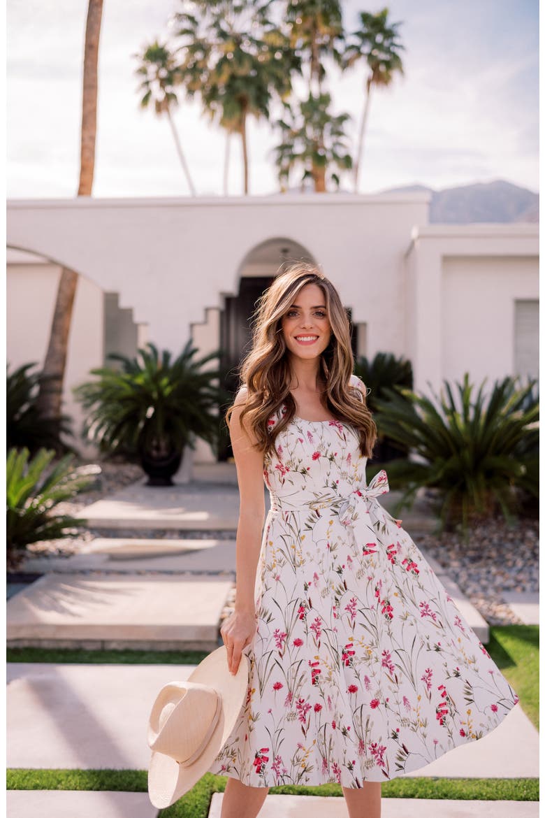 Floral Petal Fit & Flare Stretch Cotton Dress, Alternate, color, ALABASTER/ LILAC
