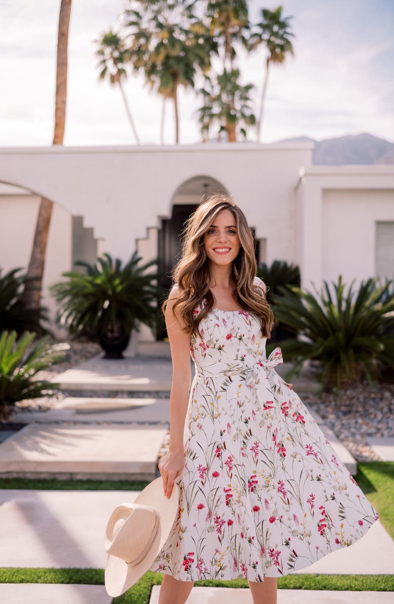 Gal Meets Glam Collection Floral Petal Fit & Flare Stretch Cotton Dress, Alternate, color, 