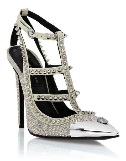 Leather Strass Sandals High Heels Studs Women