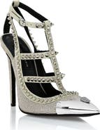 PHILIPP PLEIN Leather Strass Sandals High Heels Studs Women