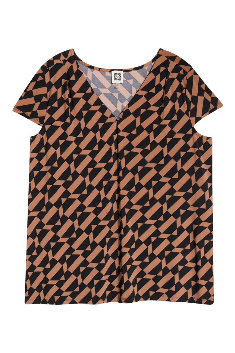 Pleat Neck Button Keyhole Top, Alternate, color, ANNE BLACK/ VICUNA