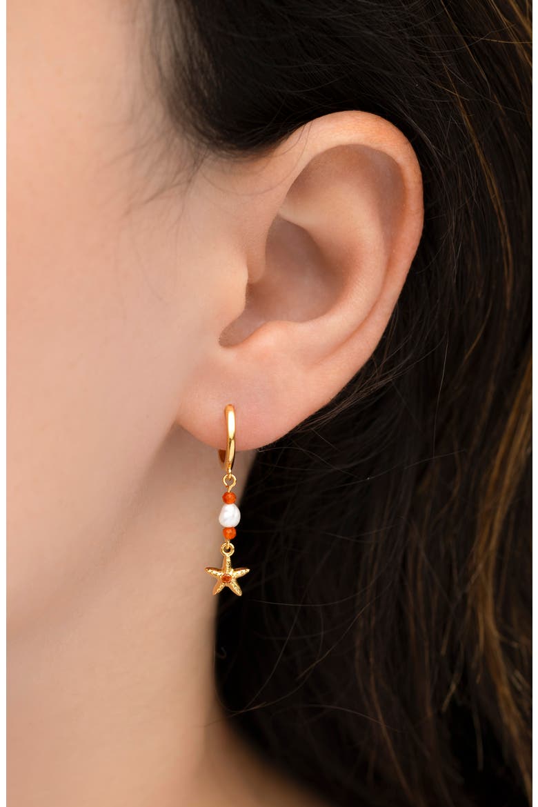Starfish Dangle Hoop Earrings, Alternate, color, GOLD