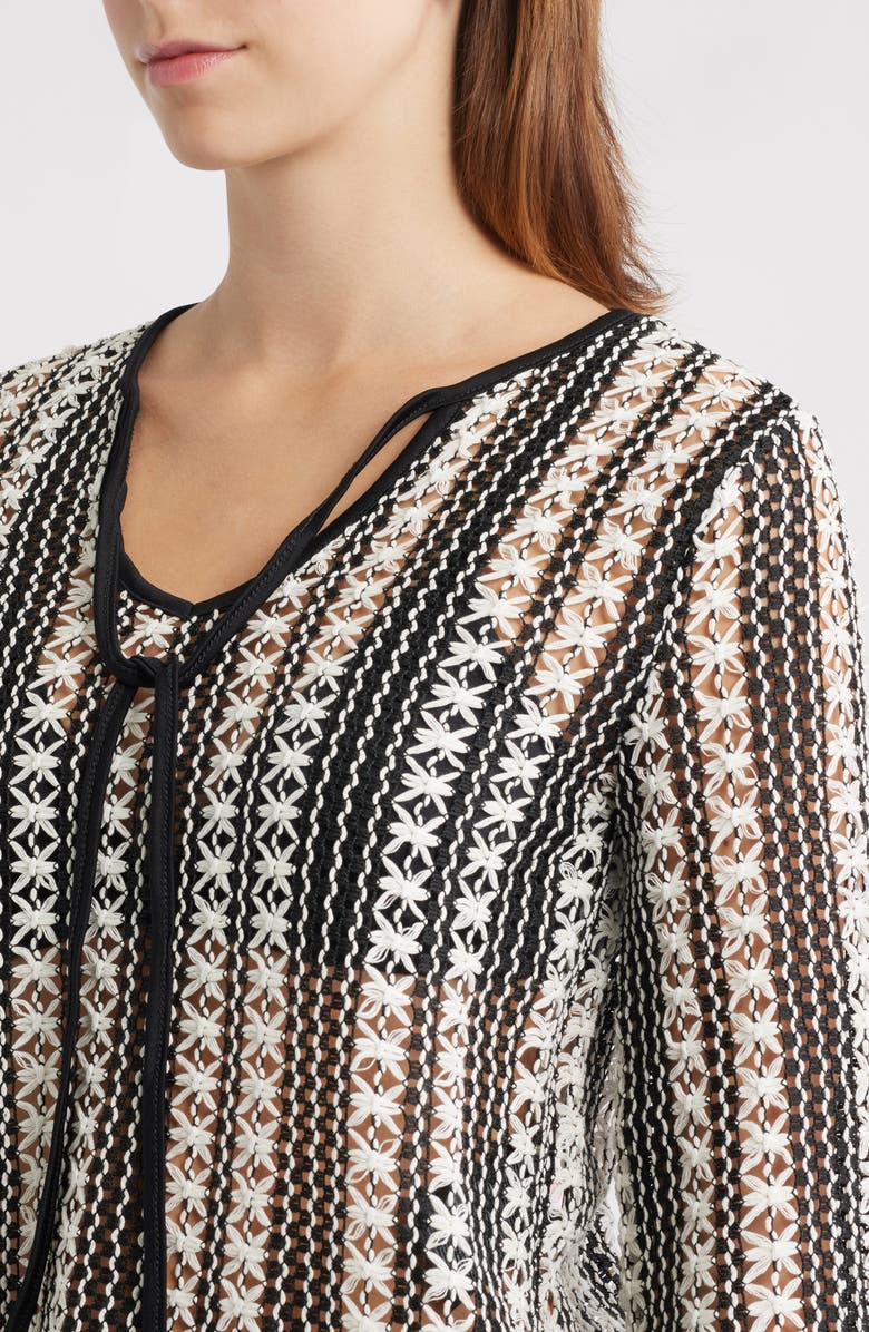 VERO MODA Ohio Open Stitch Sweater, Alternate, color, Black Stripes Snow