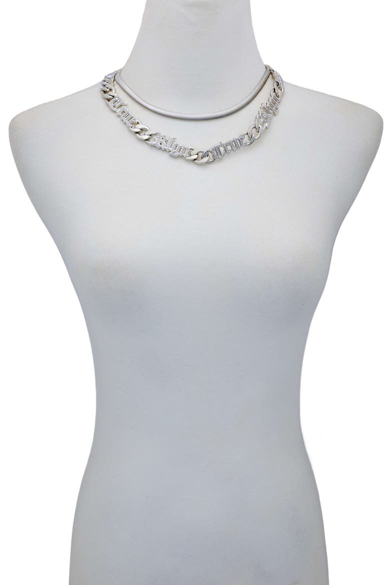 Layered Chain Necklace with Logo Script, Alternate, color, silvertone