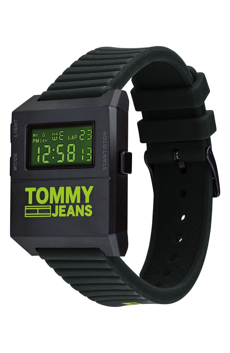 TOMMY JEANS Digital Rubber Strap Watch, 32.5mm x 42mm, Alternate, color,