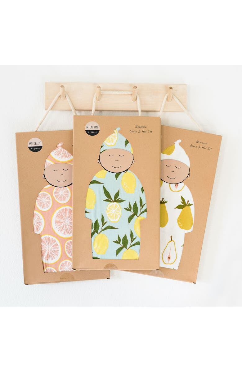 Milkbarn Newborn Gown and Hat Set, Alternate, color, Bumblebee