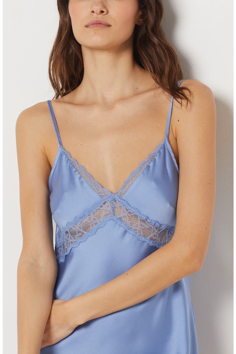 Cute Nuisette Lace Trim Satin Chemise, Alternate, color, AZURE BLUE