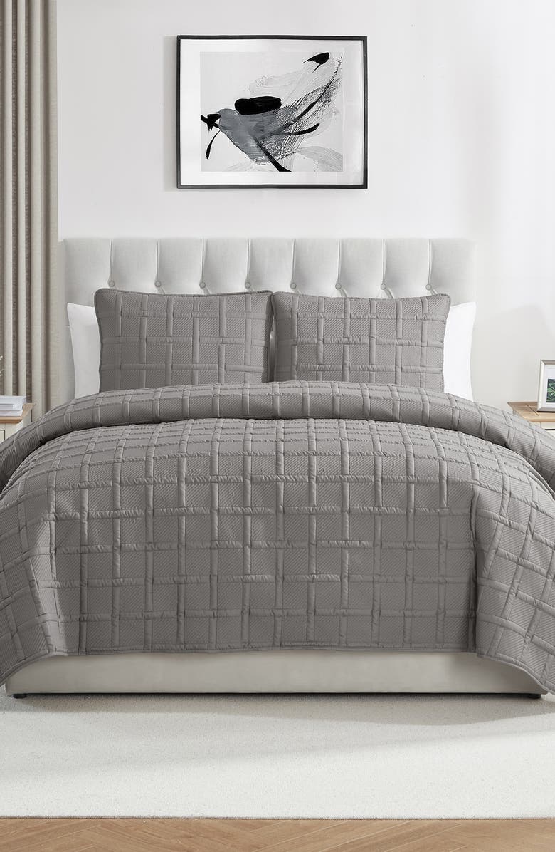 VCNY HOME Square Solid 3-Piece Quilt Set, Alternate, color, Dark Grey
