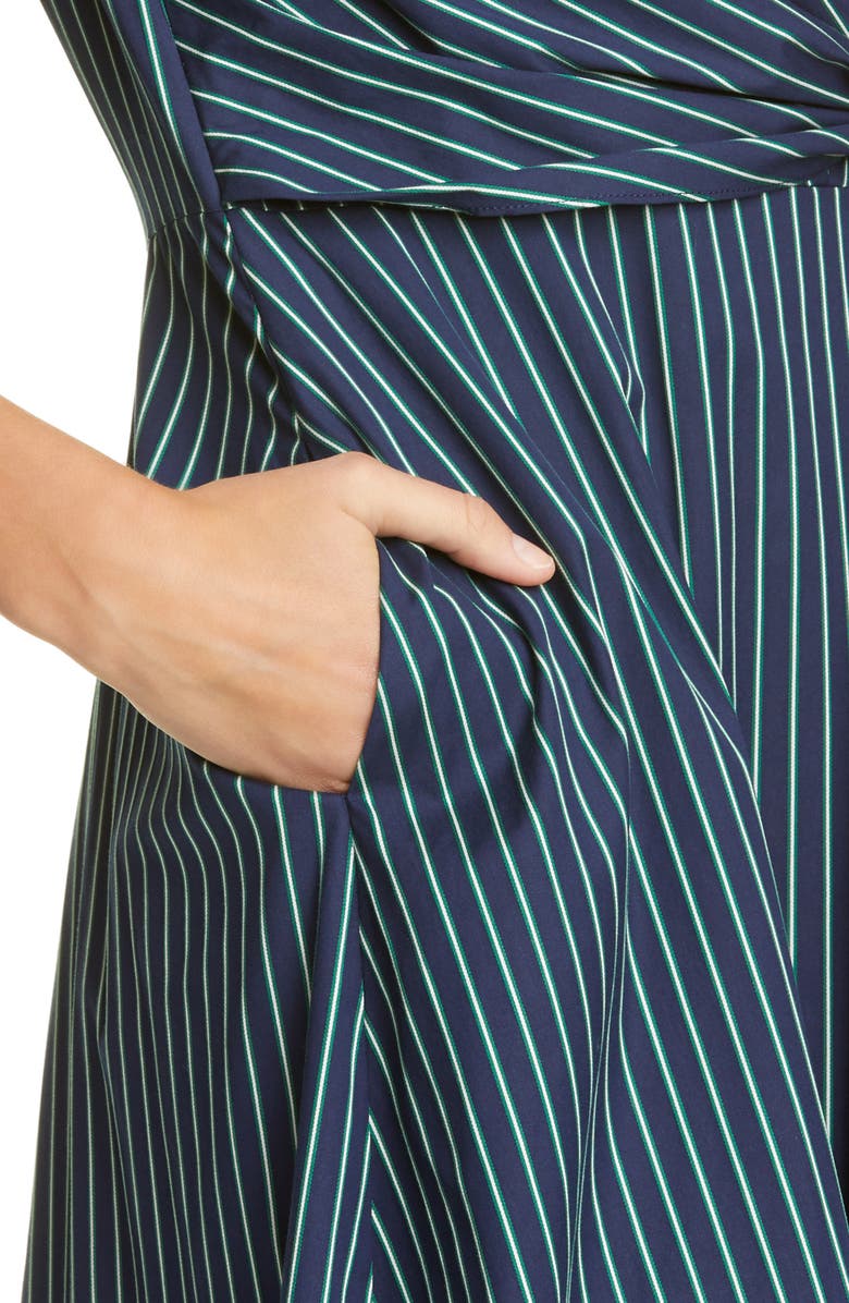 Lafayette 148 New York Penelope Stripe Faux Wrap Midi Dress, Alternate, color, 