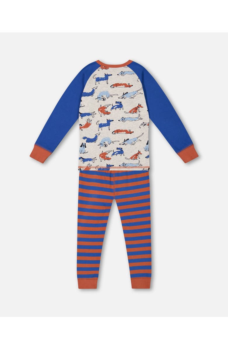Deux par Deux Boy's Organic Cotton Two Piece Pajama Set Blue And Orange Stripe, Alternate, color, 