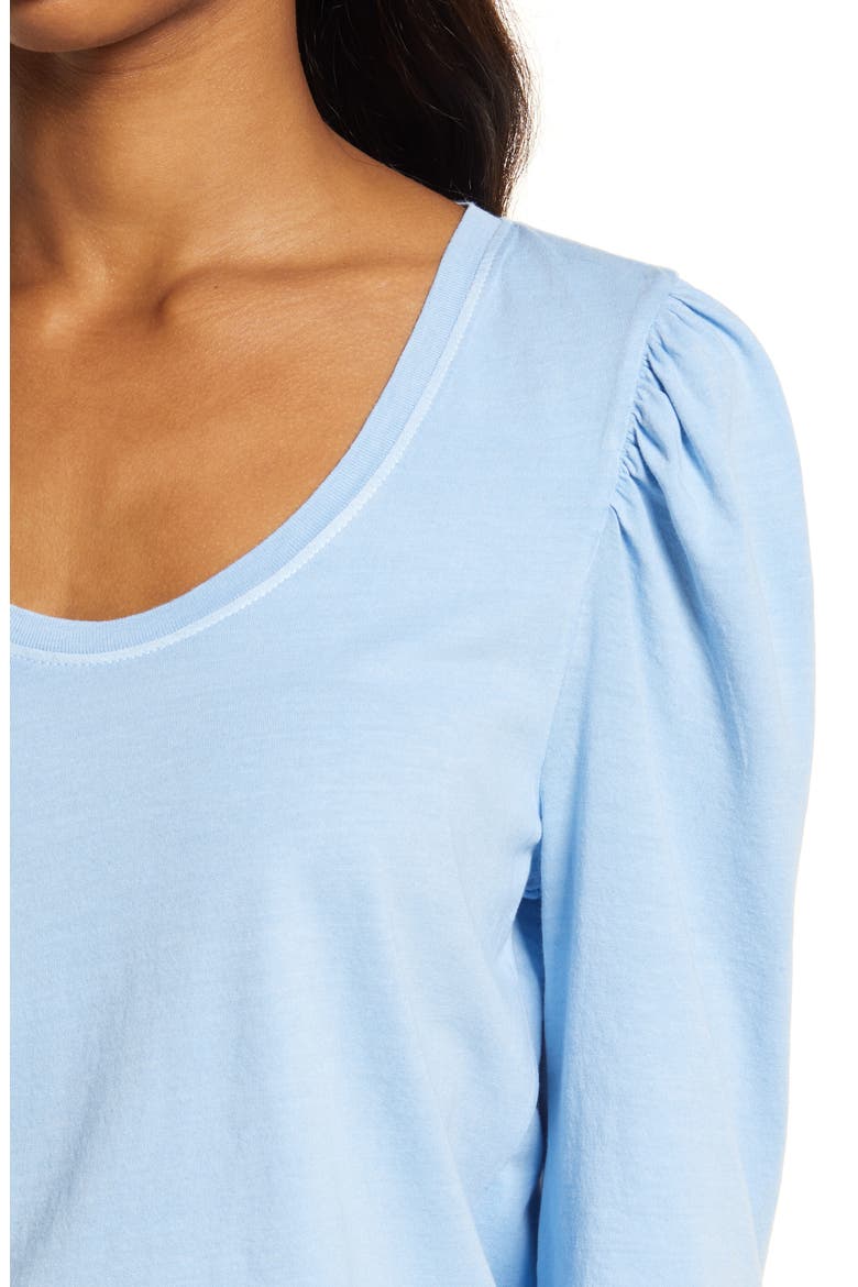 U-Neck Puff Sleeve Organic Cotton Blend Top, Alternate, color, BLUE THREAD