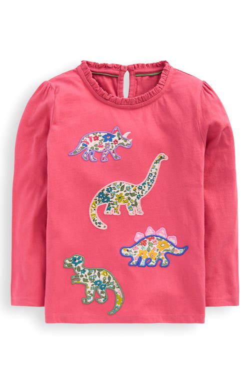 Mini Boden Kids' Frill Neck Long Sleeve Appliqué T-shirt In Pink