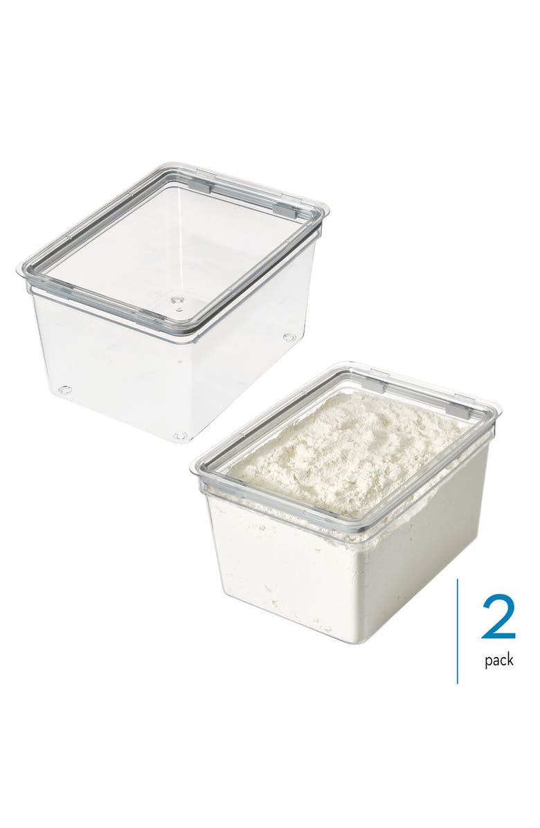 iDesign Large Food Storage Bin with Airtight Lid - Set of 2 - Clear, Alternate, color, White/Chrome