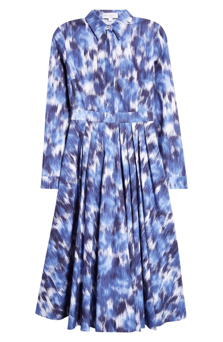 Michael Kors Collection Watercolor Floral Long Sleeve Cotton Poplin Midi Shirtdress, Alternate, color, Riviera/ Optic White