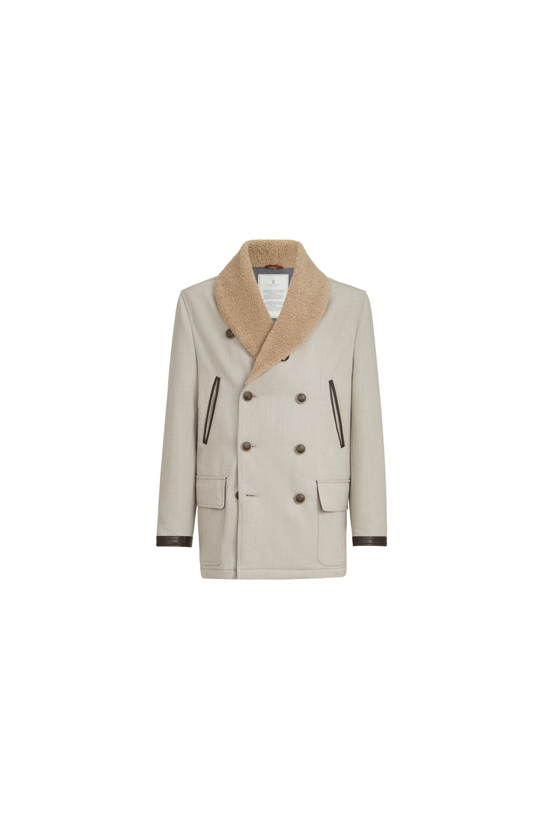 Wool and cashmere cavalry coat with thermore® padding and shearling collar, Alternate, color, Grey