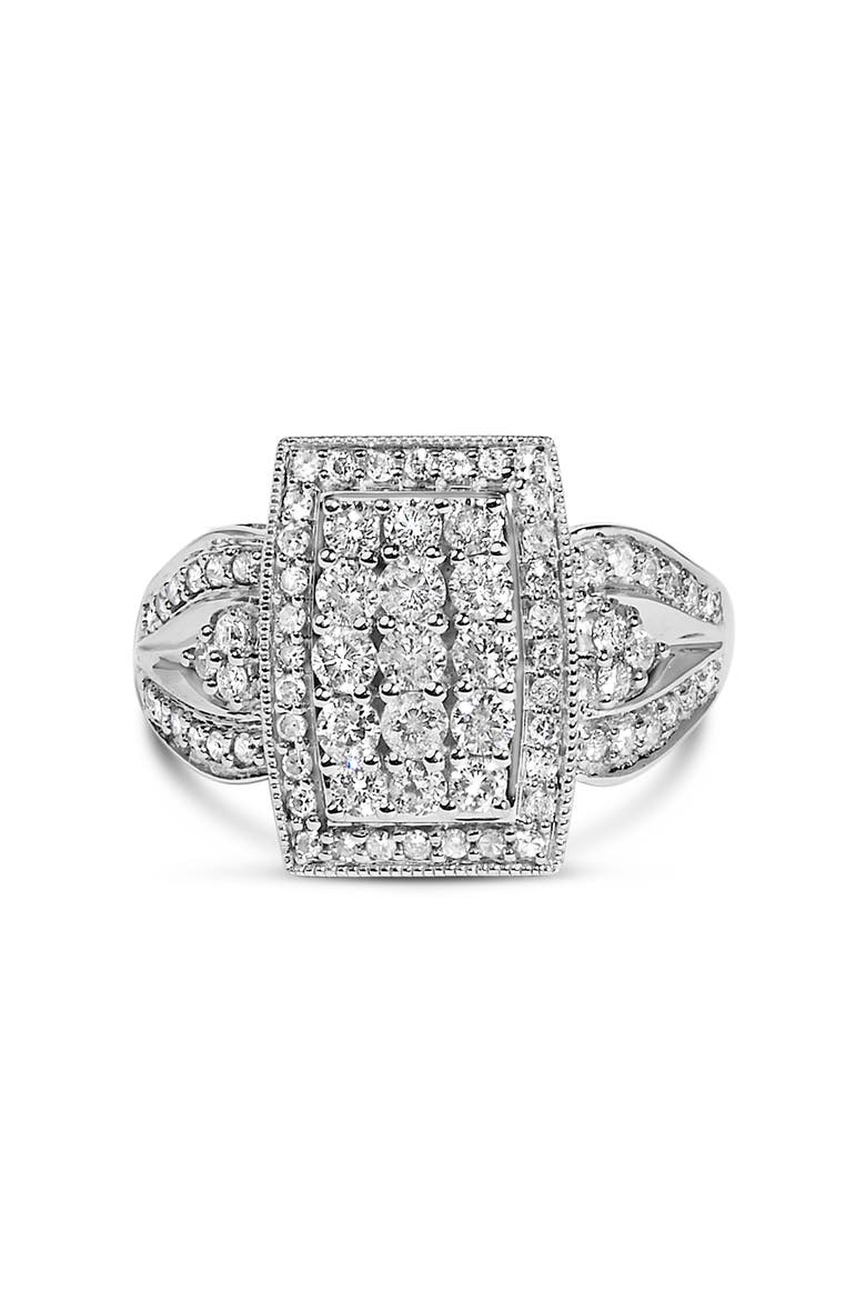 10K Gold 1.0 Ctw Diamond Cluster Halo Flared Band Cocktail Ring, Main, color, White Gold