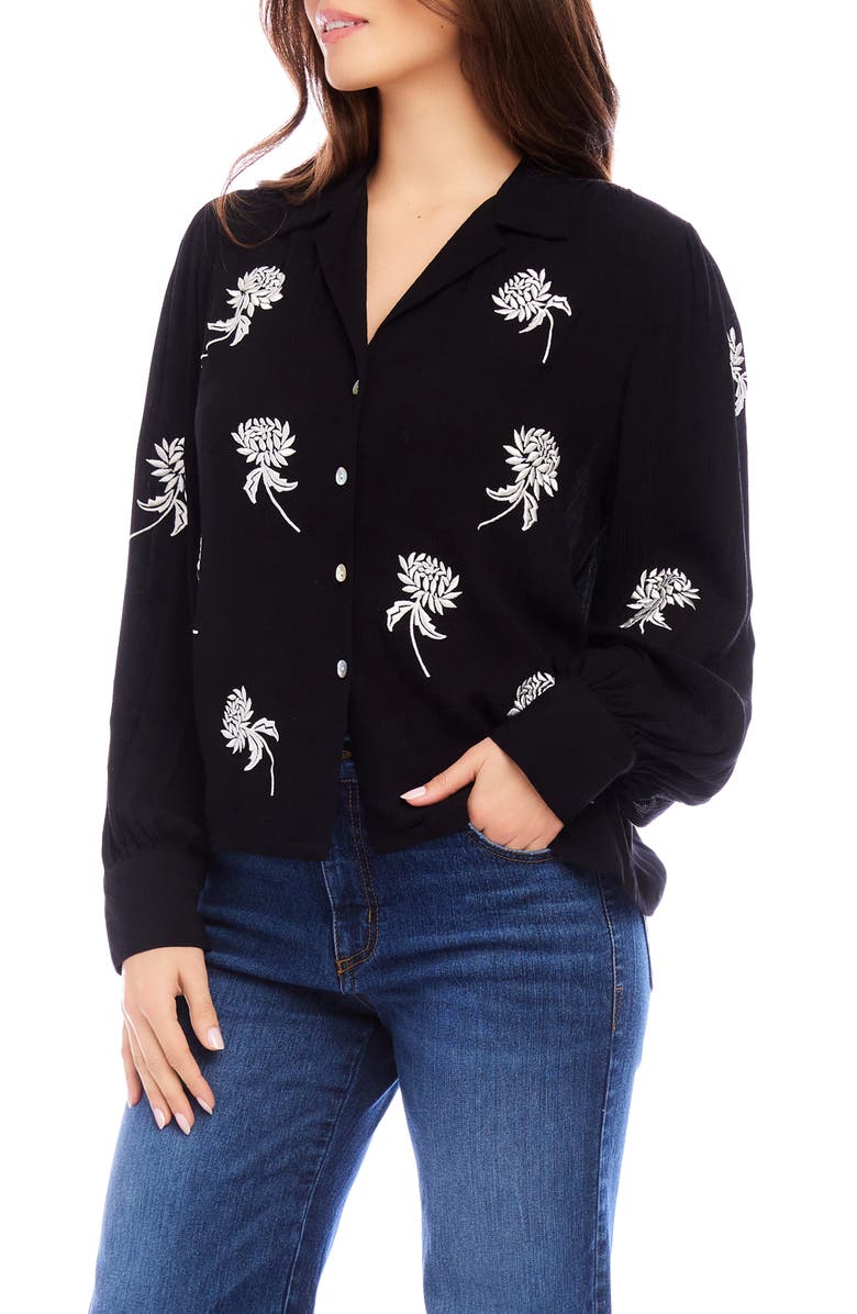 Karen Kane Floral Emboridered Button-Up Top, Alternate, color, 