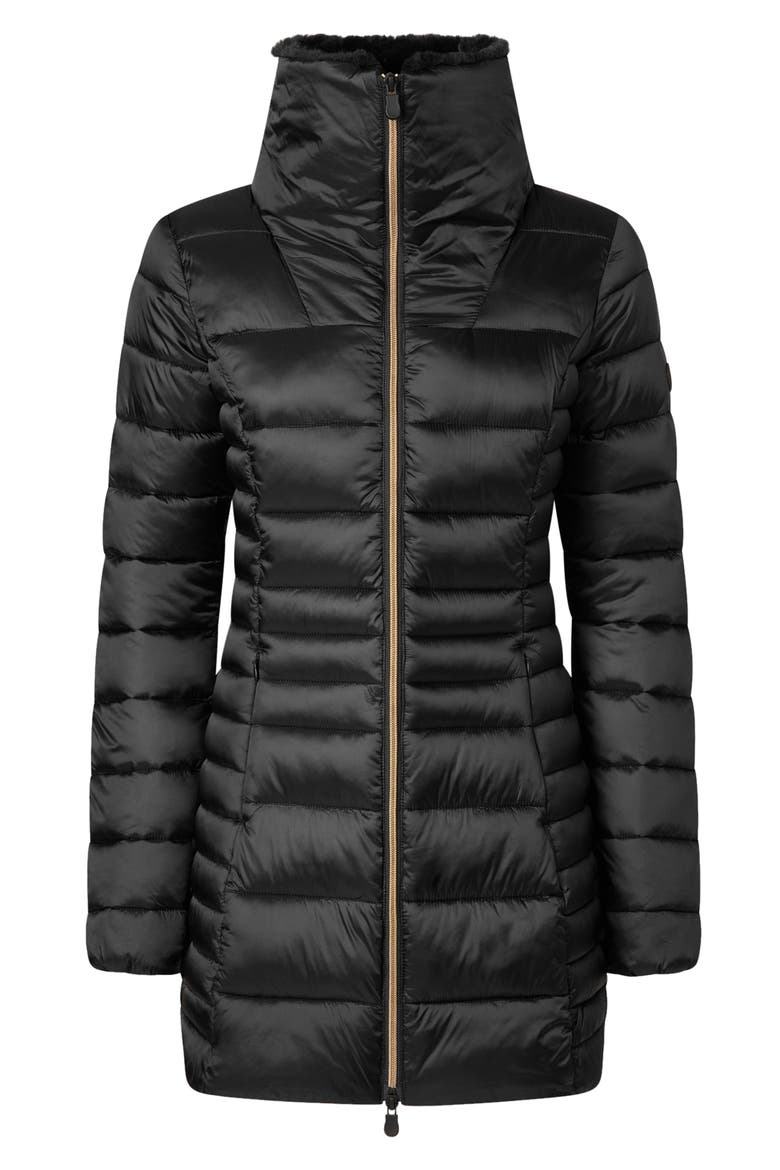 Caroline Water Repellent Satin Puffer Jacket, Alternate, color, BLACK