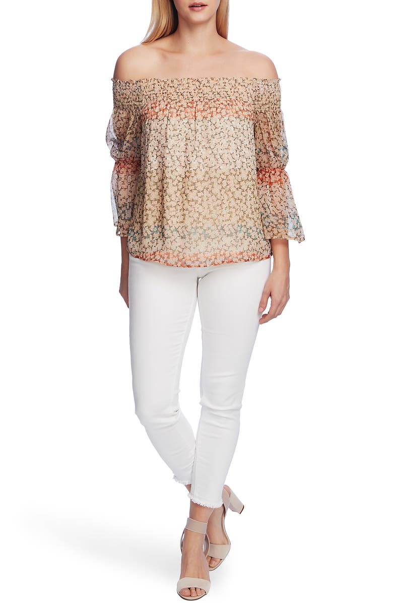 Vince Camuto Smocked Off-the-Shoulder Ditsy Blouse, Alternate, color, 