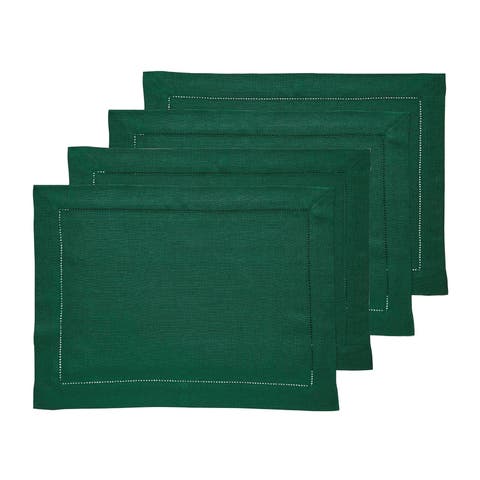 Linen Placemats Set of 4, 14 x 19 Inch - Classic Hemstitch
