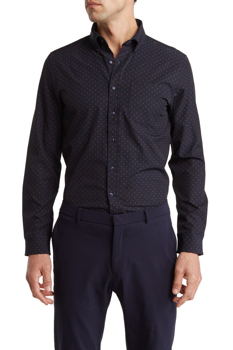 Polka Dot Long Sleeve Button-Up Shirt, Main, color, NAVY/ MUSTARD