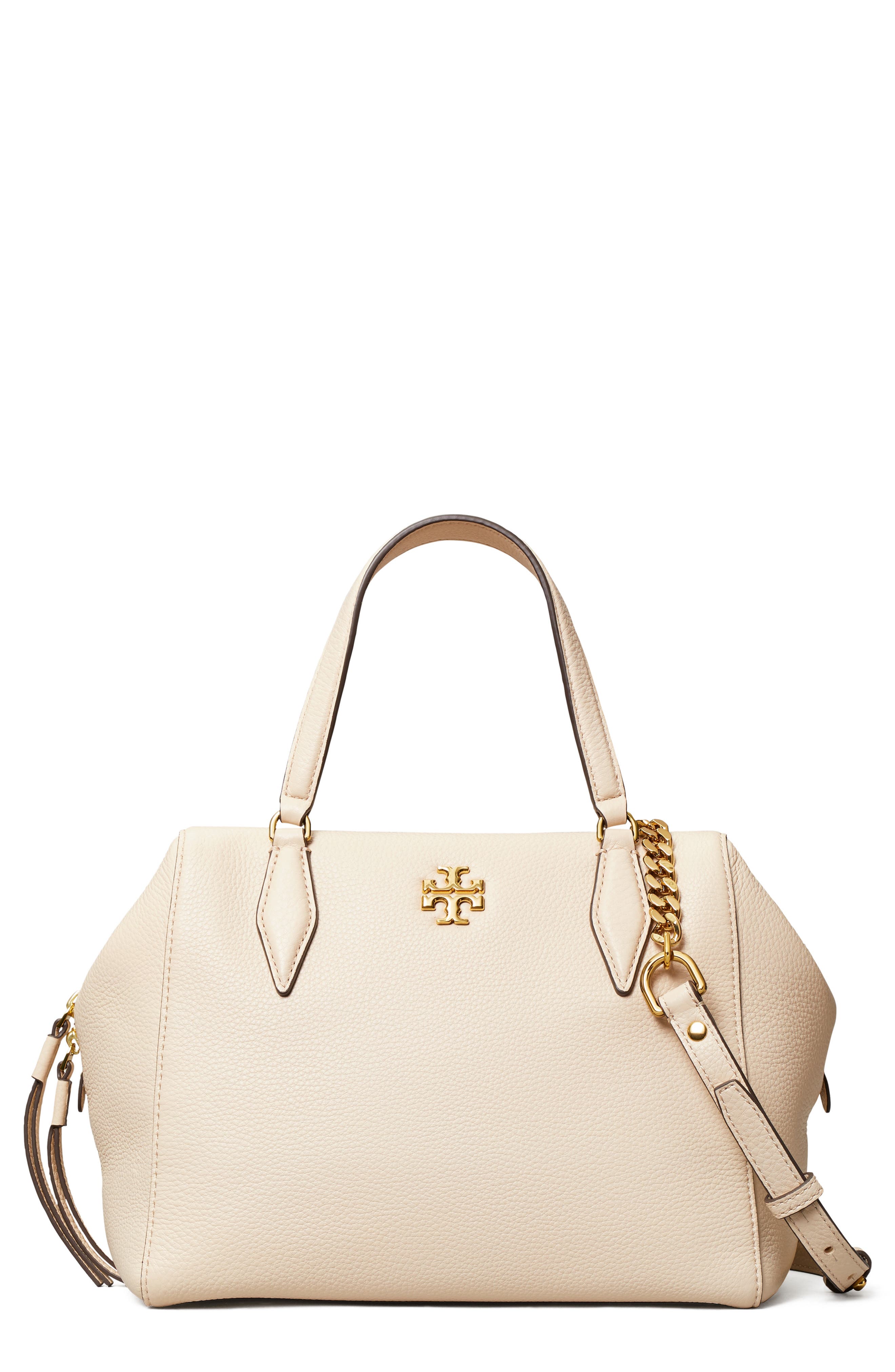 Kira Pebbled Leather Satchel, Main, color, NEW CREAM