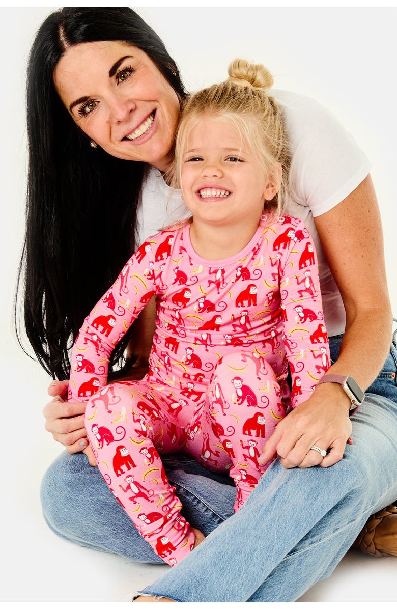 Clover Baby & Kids Long Sleeve Pajama Set - Monkeying Around Pink, Alternate, color, Monkeying Around Pink