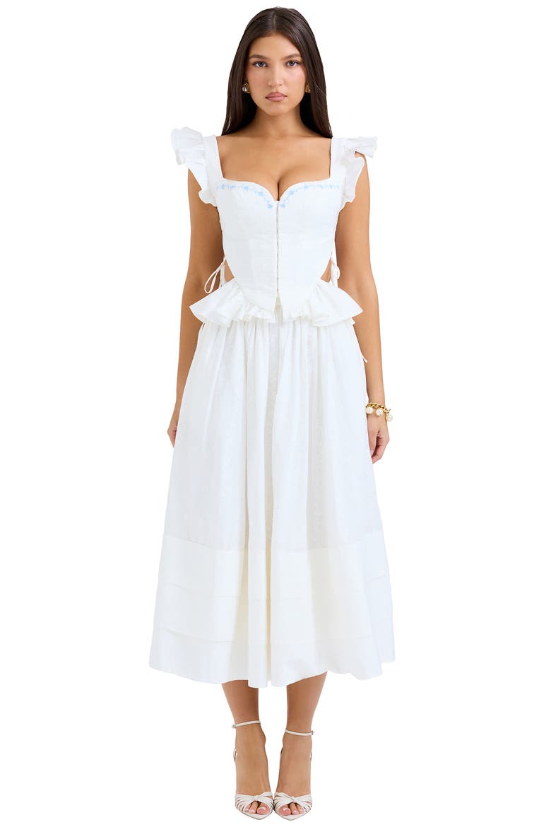 Augustine Embroidered Cotton Midi Skirt, Alternate, color, CLOUD DANCER