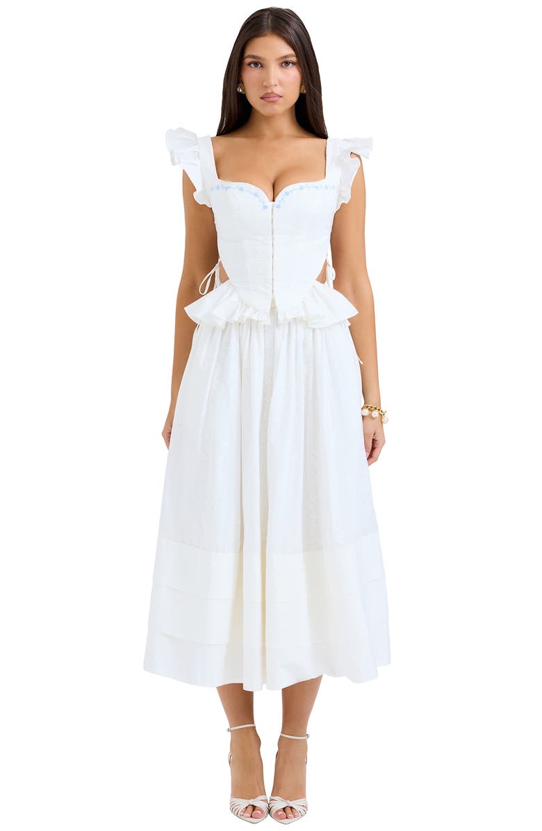 HOUSE OF CB Augustine Embroidered Cotton Midi Skirt, Alternate, color, Cloud Dancer