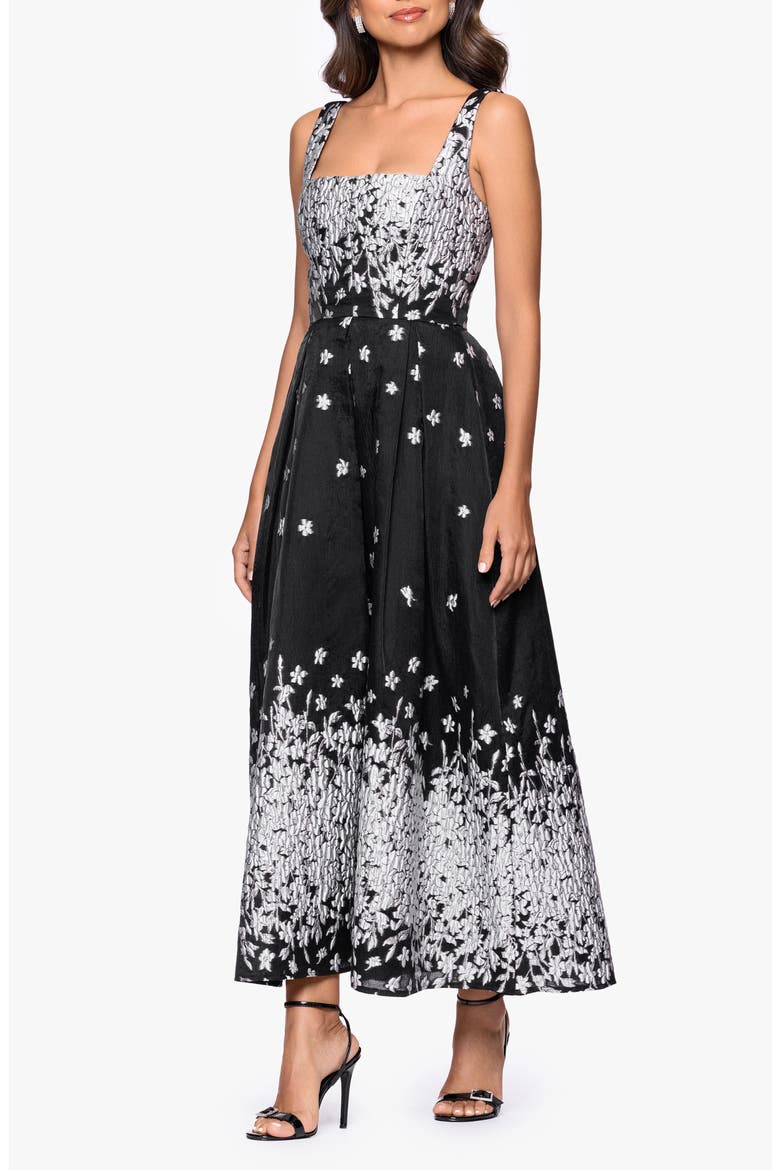 Metallic Floral Gown, Alternate, color, SILVER/ BLACK