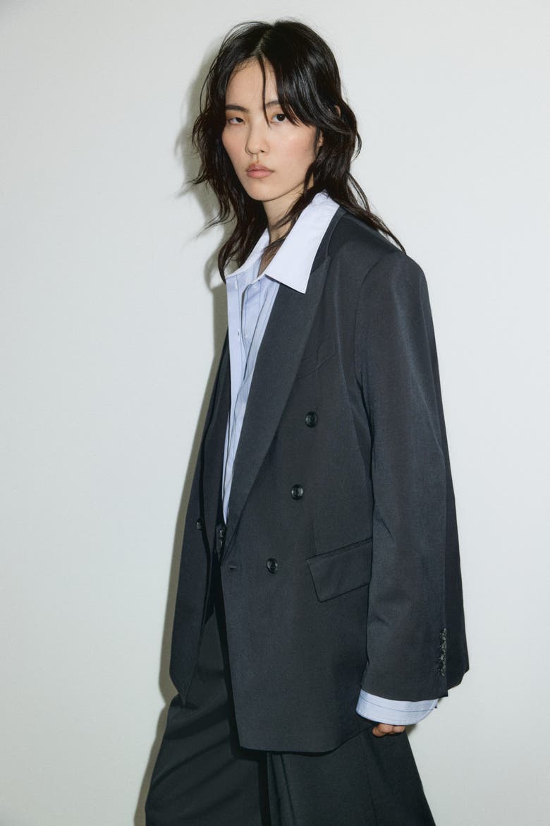 Oversized Twill Blazer, Alternate, color, Dark gray