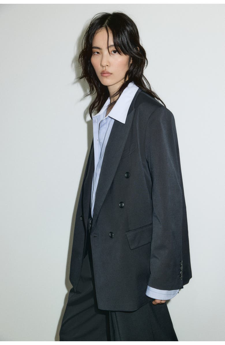 H&M Oversized Twill Blazer, Alternate, color, Dark Gray
