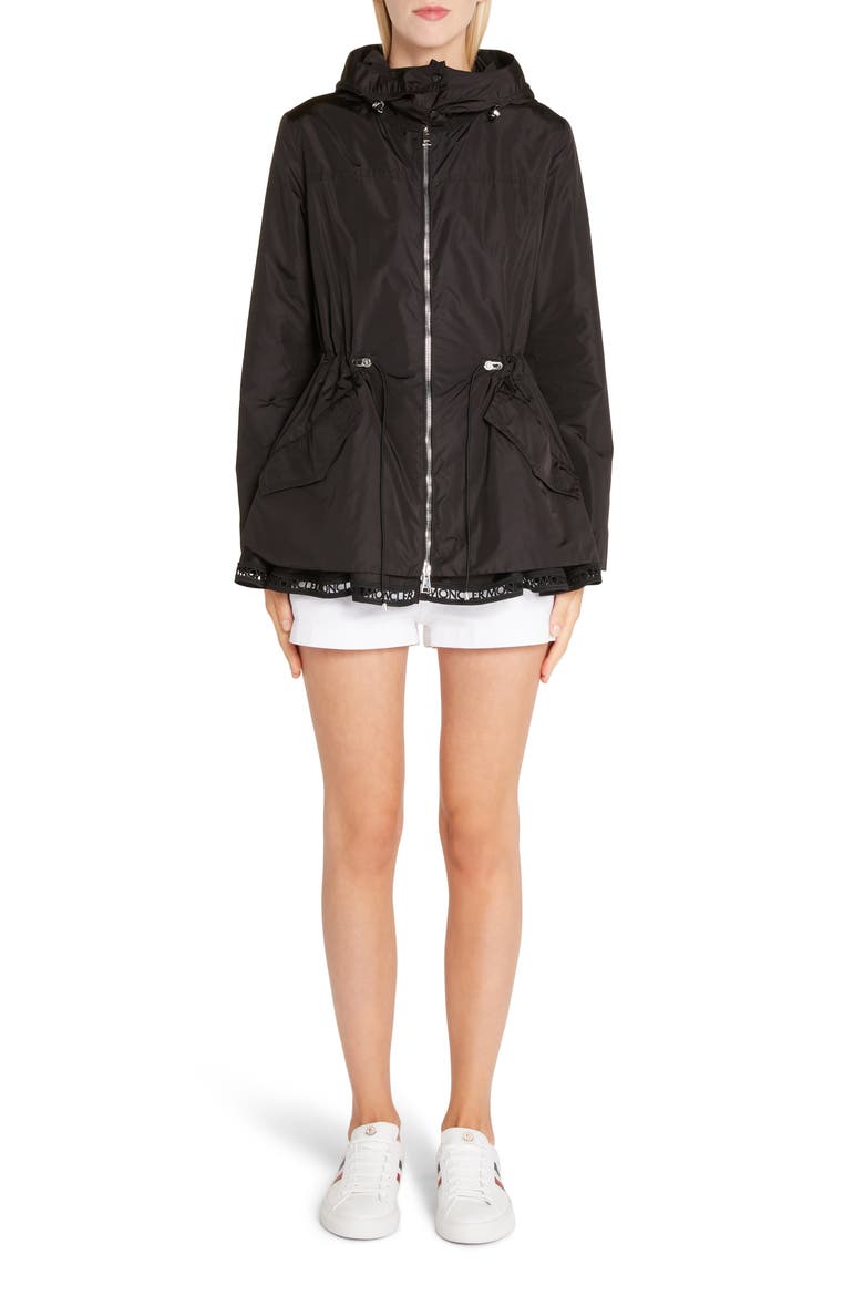 Loty Cinch Waist Rain Jacket, Alternate, color, BLACK