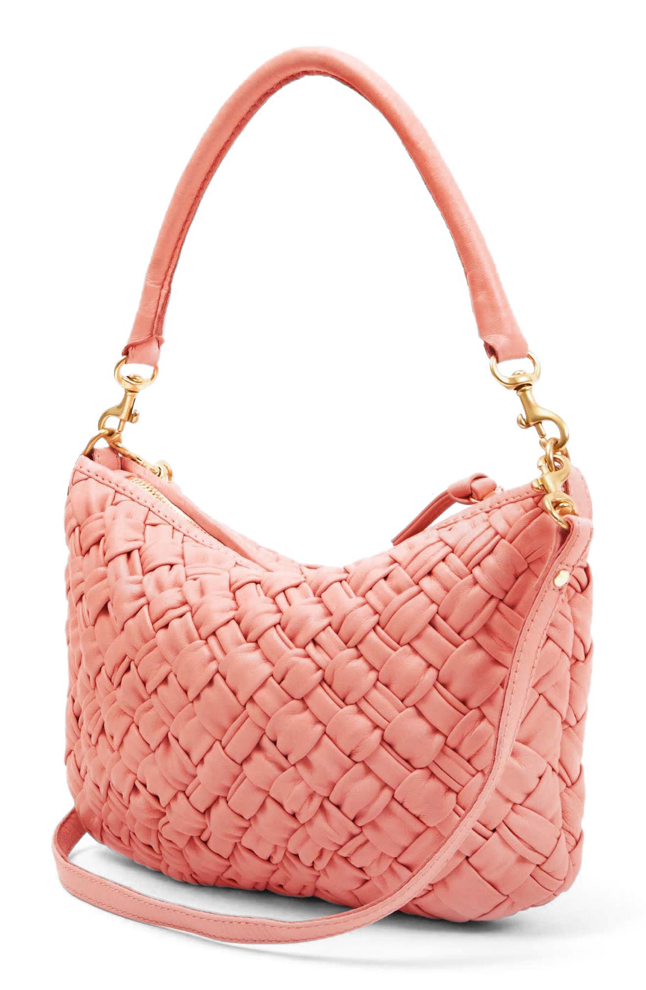 Clare V. Petit Moyen Woven Leather Messenger Bag, Alternate, color, Blush Puffy Woven