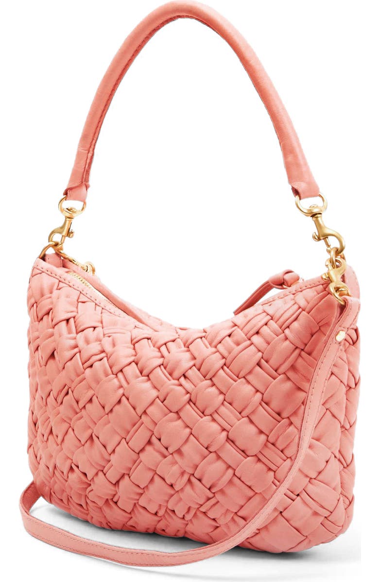 Clare V. Petit Moyen Woven Leather Messenger Bag, Alternate, color, Blush Puffy Woven