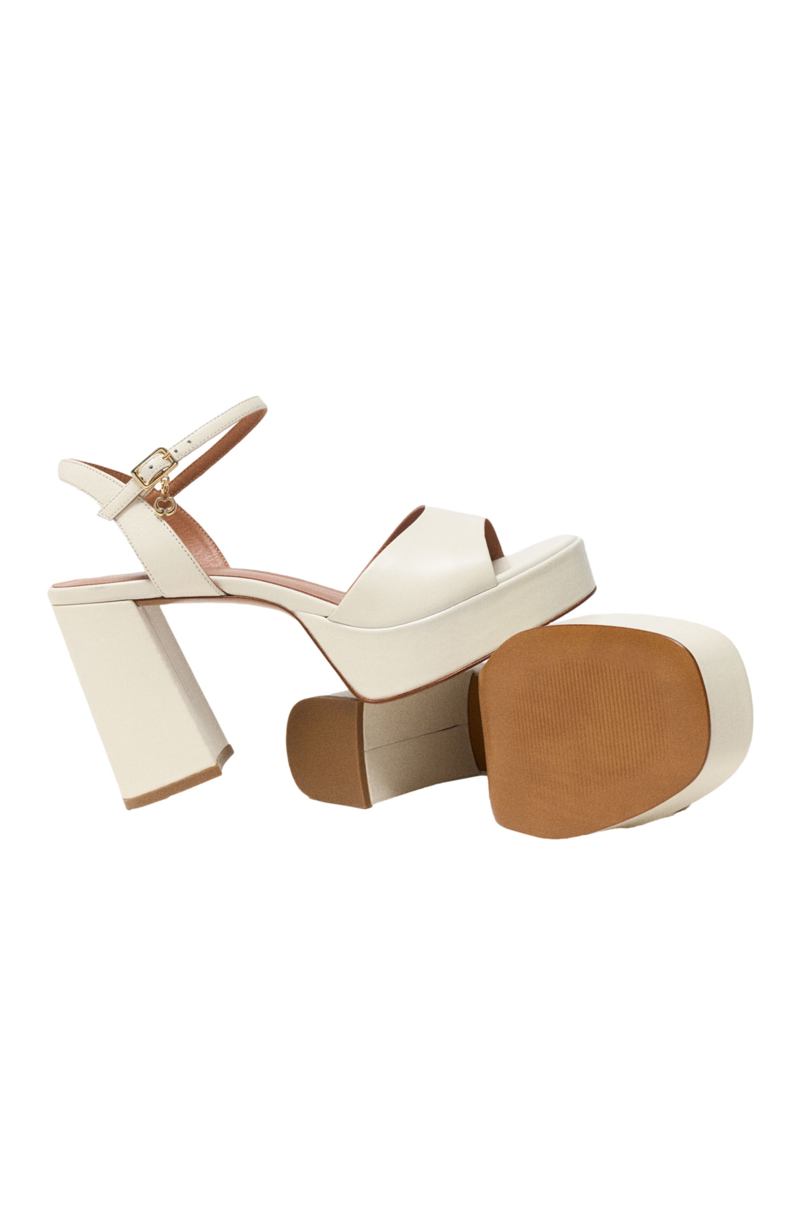 maje Leather platform sandals, Alternate, color, Ecru