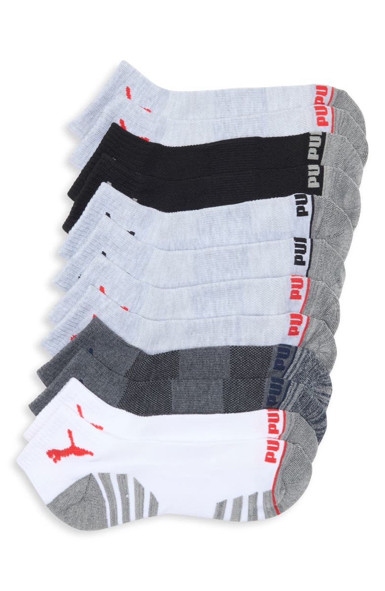 PUMA 6-Pack Terry Quarter Length Socks, Main, color, Black / Red