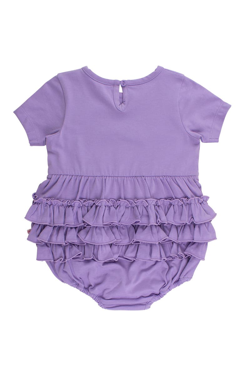RuffleButts Knit Short Sleeve Bow Bubble Romper, Alternate, color, Wisteria Purple