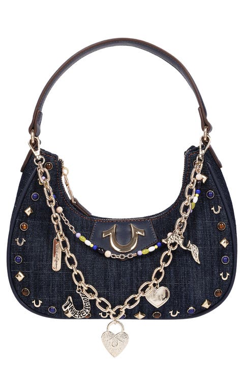 Chain & Studs Denim Hobo Bag