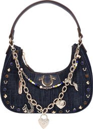 True Religion Chain & Studs Denim Hobo Bag